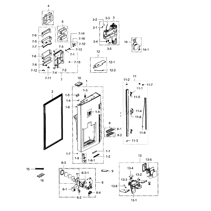 Fridge Door L Diagram and Parts List for RF34H9960S4 AA-01 Samsung Refrigerator