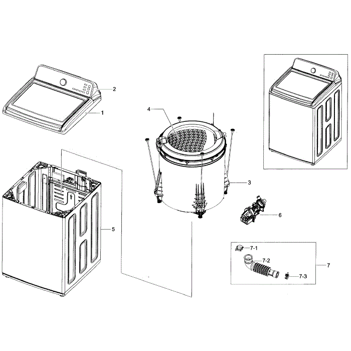 Main Assembly Diagram and Parts List for WA48H7400AW A2-02 Samsung Washer