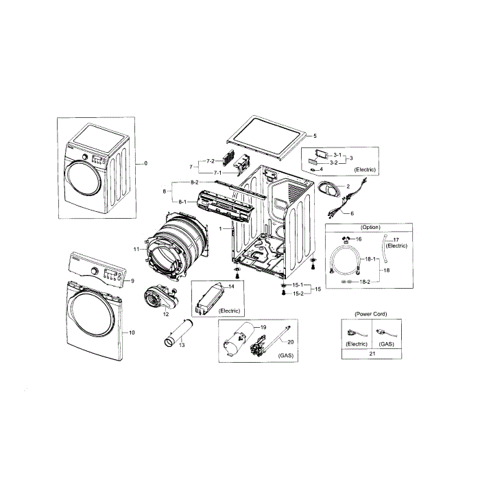 Main Assembly Diagram and Parts List for DV331AGR XAA-01 Samsung Dryer