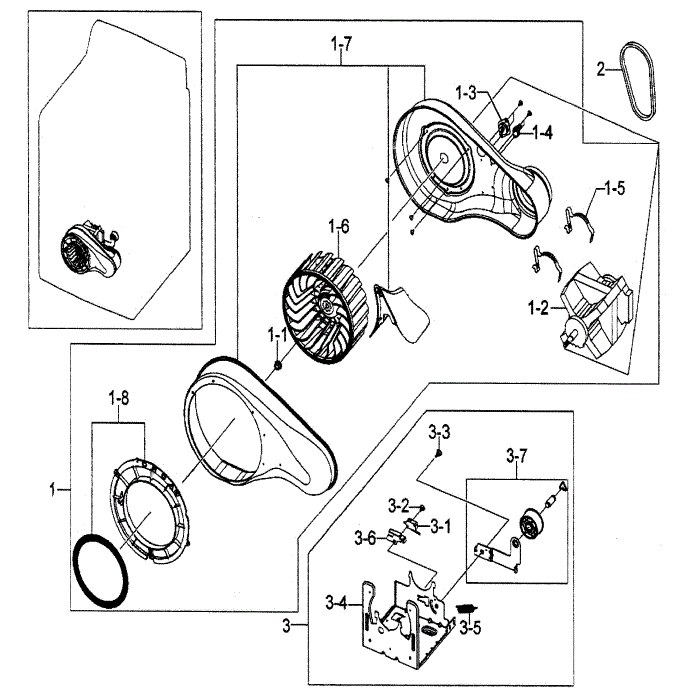 Motor Assembly Diagram and Parts List for DV5451AEW XAA-01 Samsung Dryer