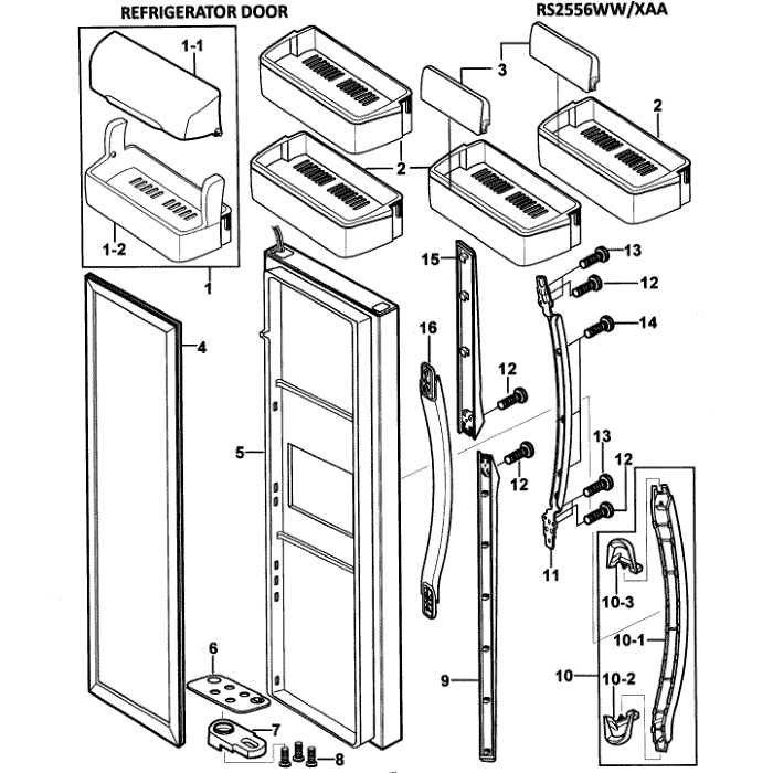 Baskets Assembly Diagram and Parts List for RS2556WW XAA-00 Samsung Refrigerator