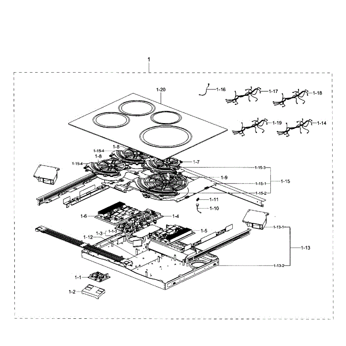 Cooktop Assembly Diagram and Parts List for NE58H9970WS AA-00 Samsung Range