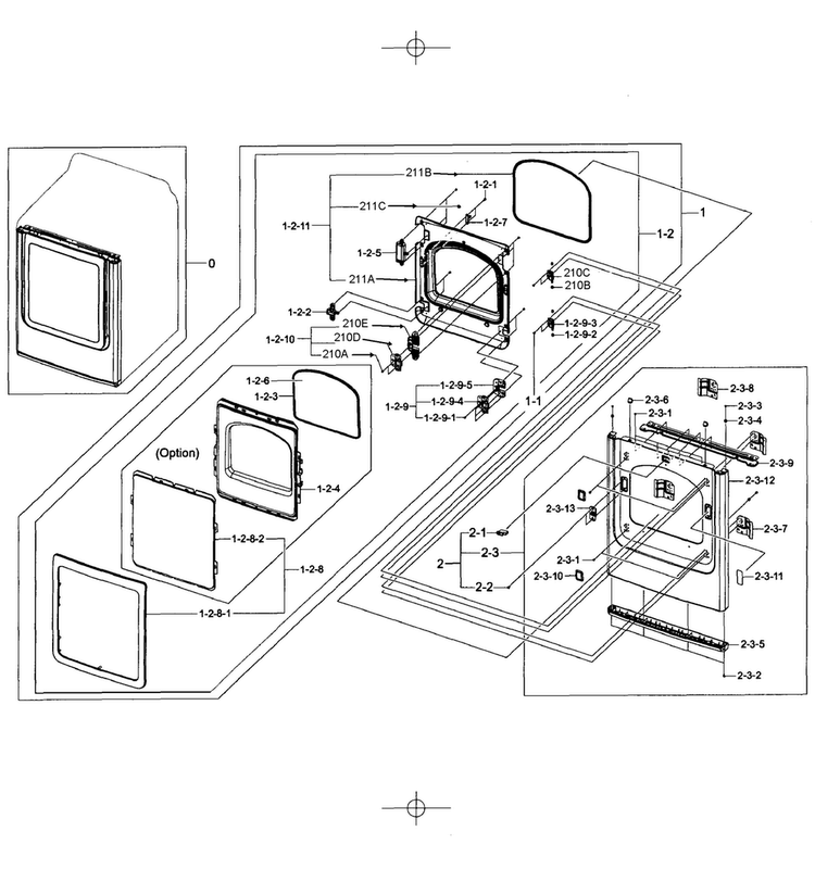 Front/door Assy Diagram and Parts List for DV456GWHDSU AA-0001 Samsung Dryer