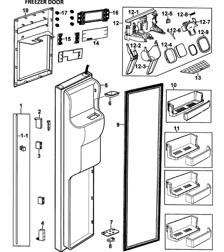 Left Door Diagram and Parts List for RS265LASH XAA-0000 Samsung Refrigerator
