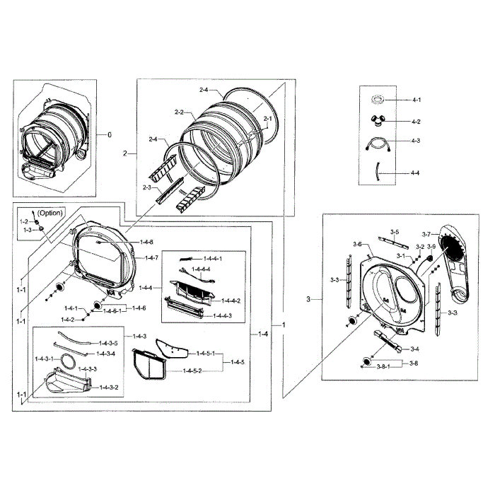 Drum Diagram and Parts List for DV48H7400EW A2-00 Samsung Dryer