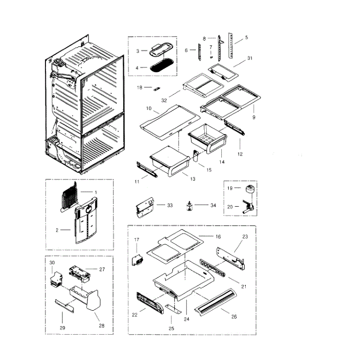 Fridge Diagram and Parts List for RF268ABBP XAA-00 Samsung Refrigerator