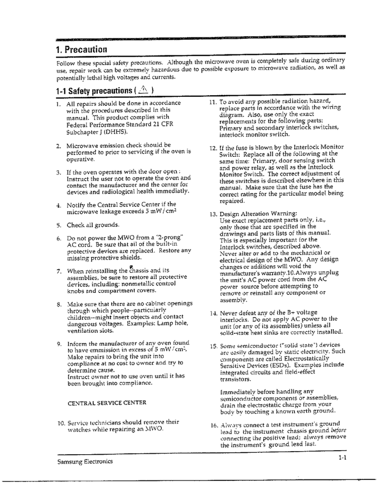 Precautions Page 2 Diagram and Parts List for MW8490W XAA Samsung Microwave