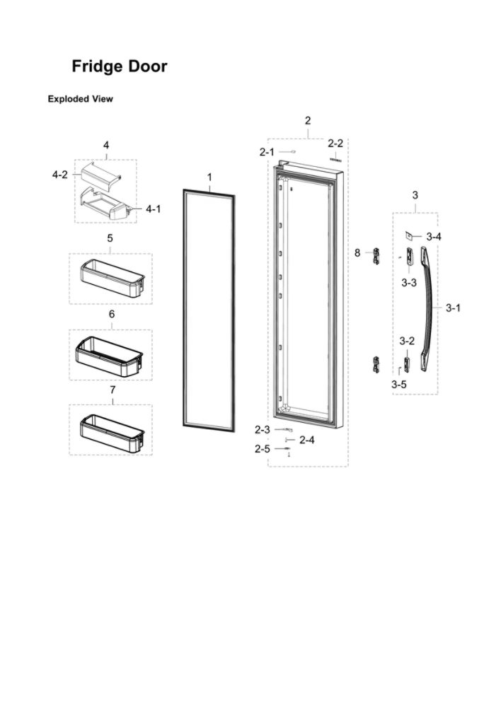 Refrigerator Door Parts Diagram and Parts List for RS22HDHPNWW AA-01 Samsung Refrigerator