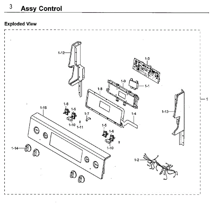 Control Panel Diagram and Parts List for NE59M4310SS AA-00 Samsung Range