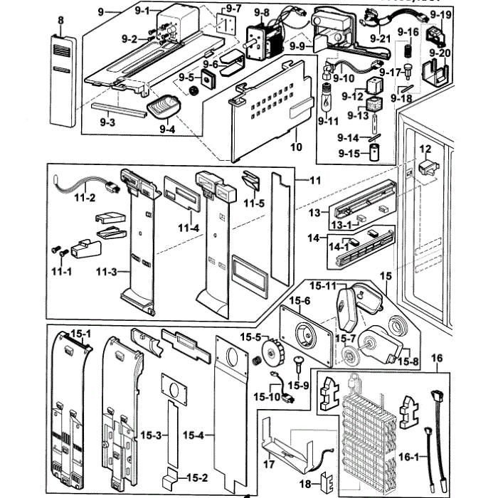 Freezer 1 Diagram and Parts List for RS2556BB XAA-00 Samsung Refrigerator