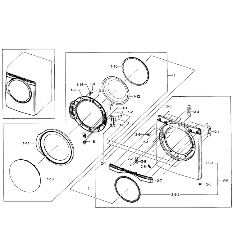 Front Asy Diagram and Parts List for DV431AGP XAA-0002 Samsung Dryer