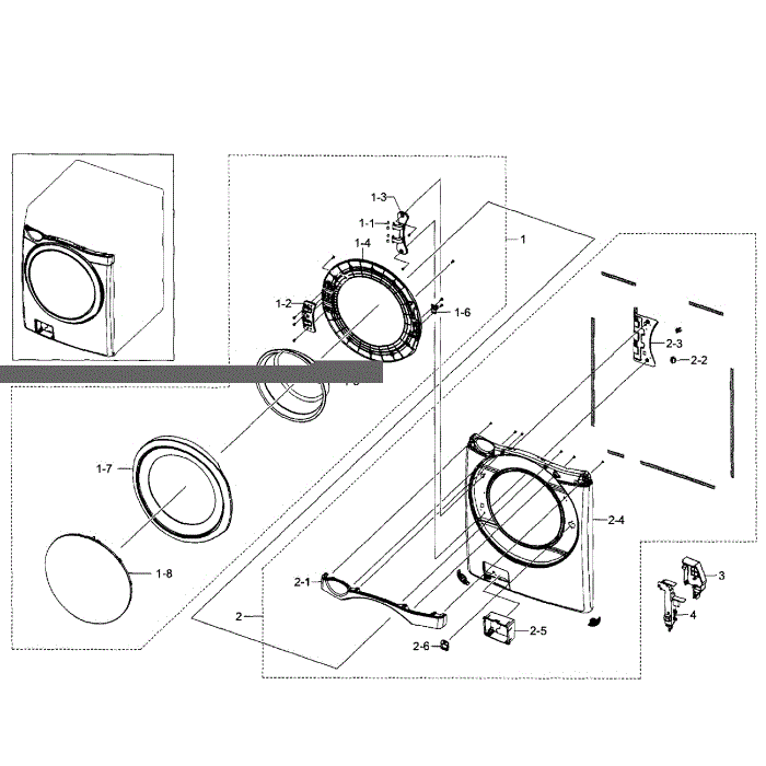 Front Section Diagram and Parts List for WF520ABW XAA-07 Samsung Washer