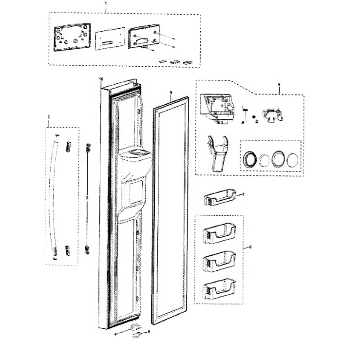 Fre Door Diagram and Parts List for RS263TDBP XAA-01 Samsung Refrigerator