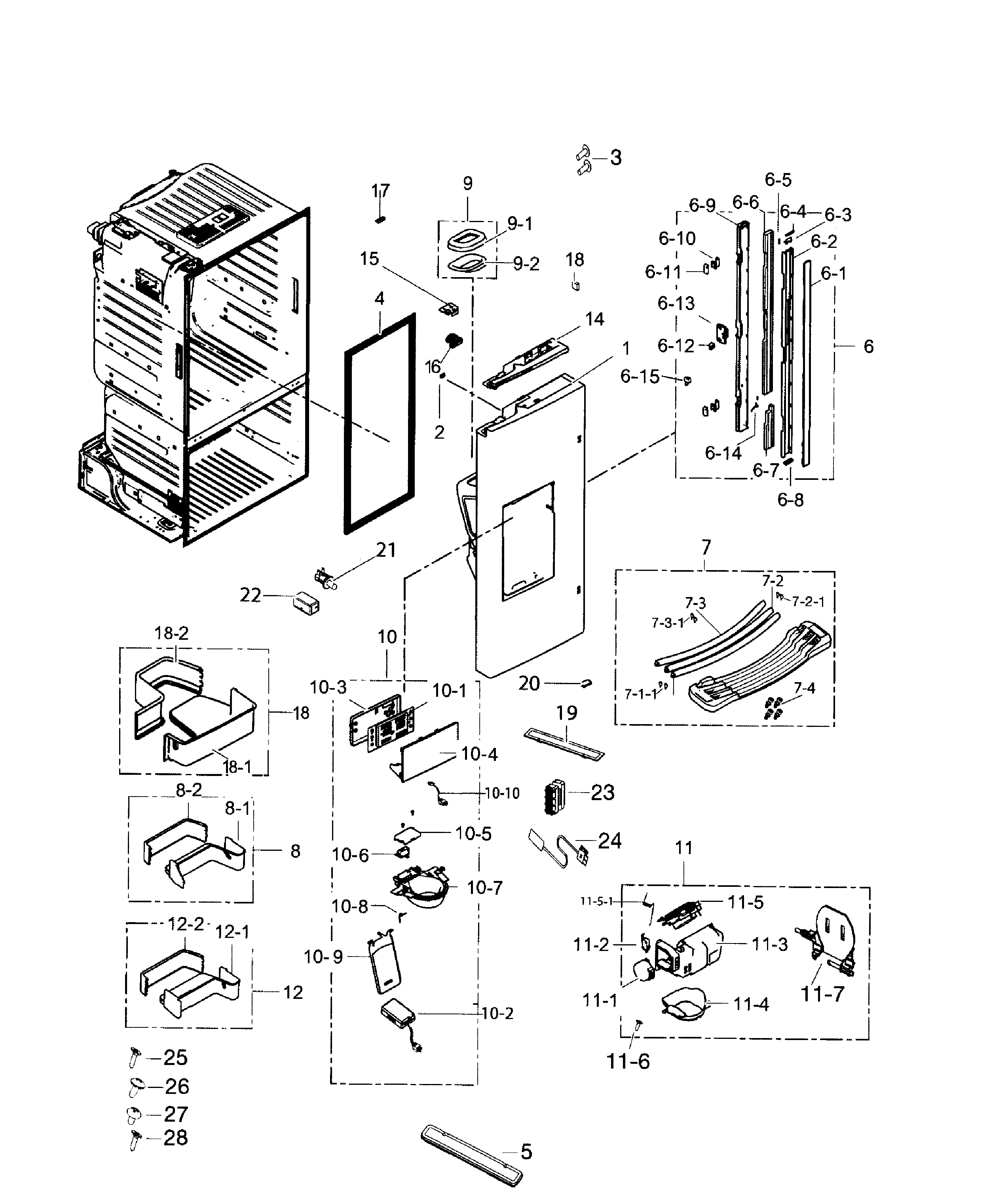 Left Door Diagram and Parts List for RF263TEAESG AA-0000 Samsung Refrigerator