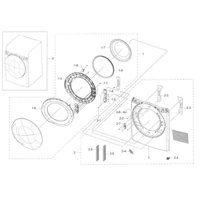 Frame And Door Diagram and Parts List for DV45K6200EZ A3-00 Samsung Dryer