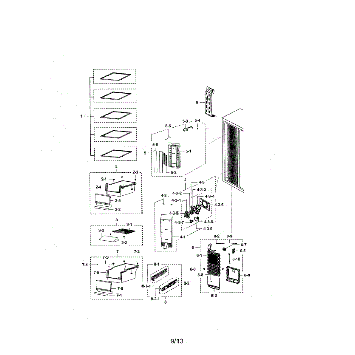 Freezer Section Diagram and Parts List for RSG307AARS XAA-00 Samsung Refrigerator