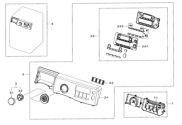 Control Panel Diagram and Parts List for WF395BTPAWR A2-0000 Samsung Washer