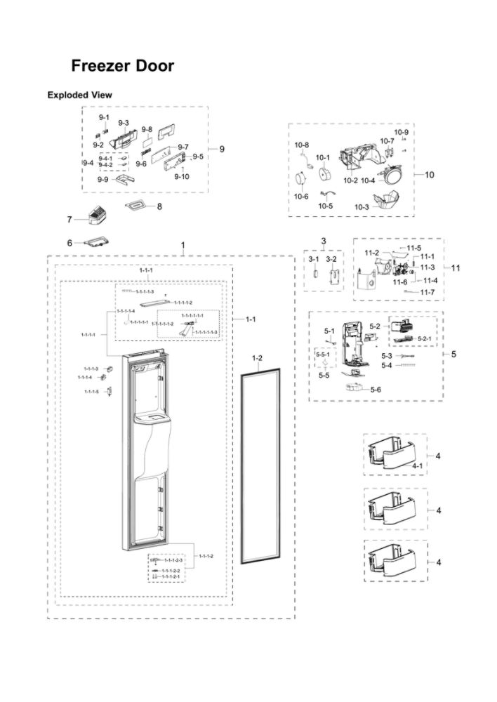 Freezer Door Parts Diagram and Parts List for RS22HDHPNWW AA-04 Samsung Refrigerator