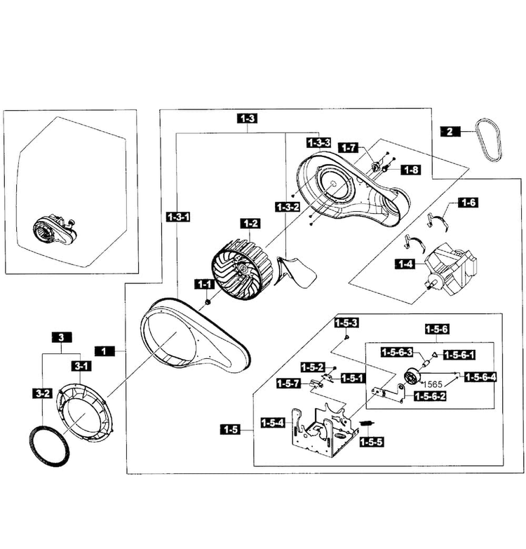 Motor Assy Diagram and Parts List for DV365ETBGWR A3-0001 Samsung Dryer