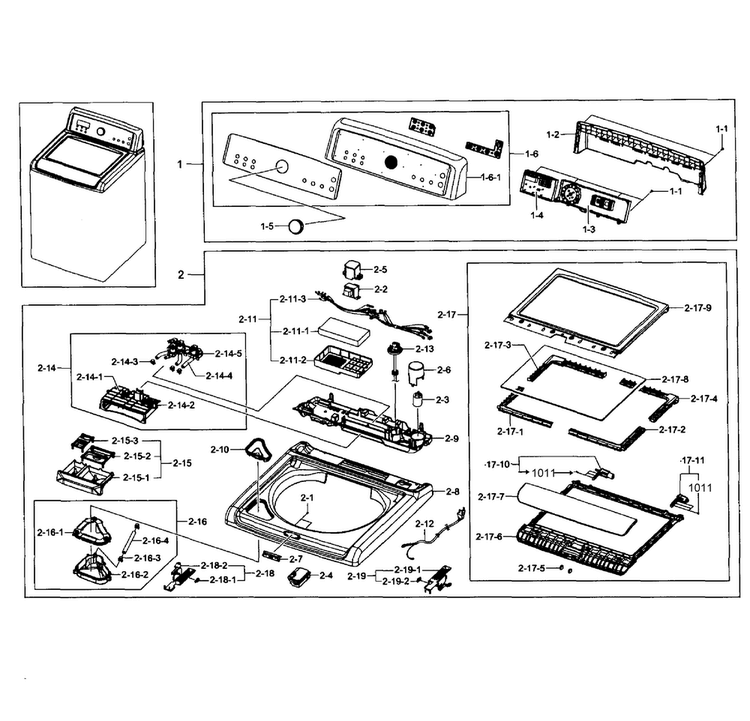 Top Assy Diagram and Parts List for WA5451ANP XAA-0002 Samsung Washer