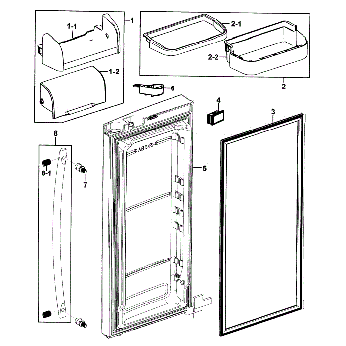 Refrigerator Door-R Diagram and Parts List for RF267AZRS XAA-00 Samsung Refrigerator