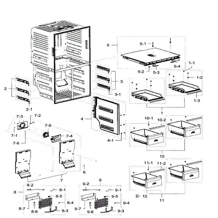 Freezer Diagram and Parts List for RF32FMQDBSR AA-06 Samsung Refrigerator
