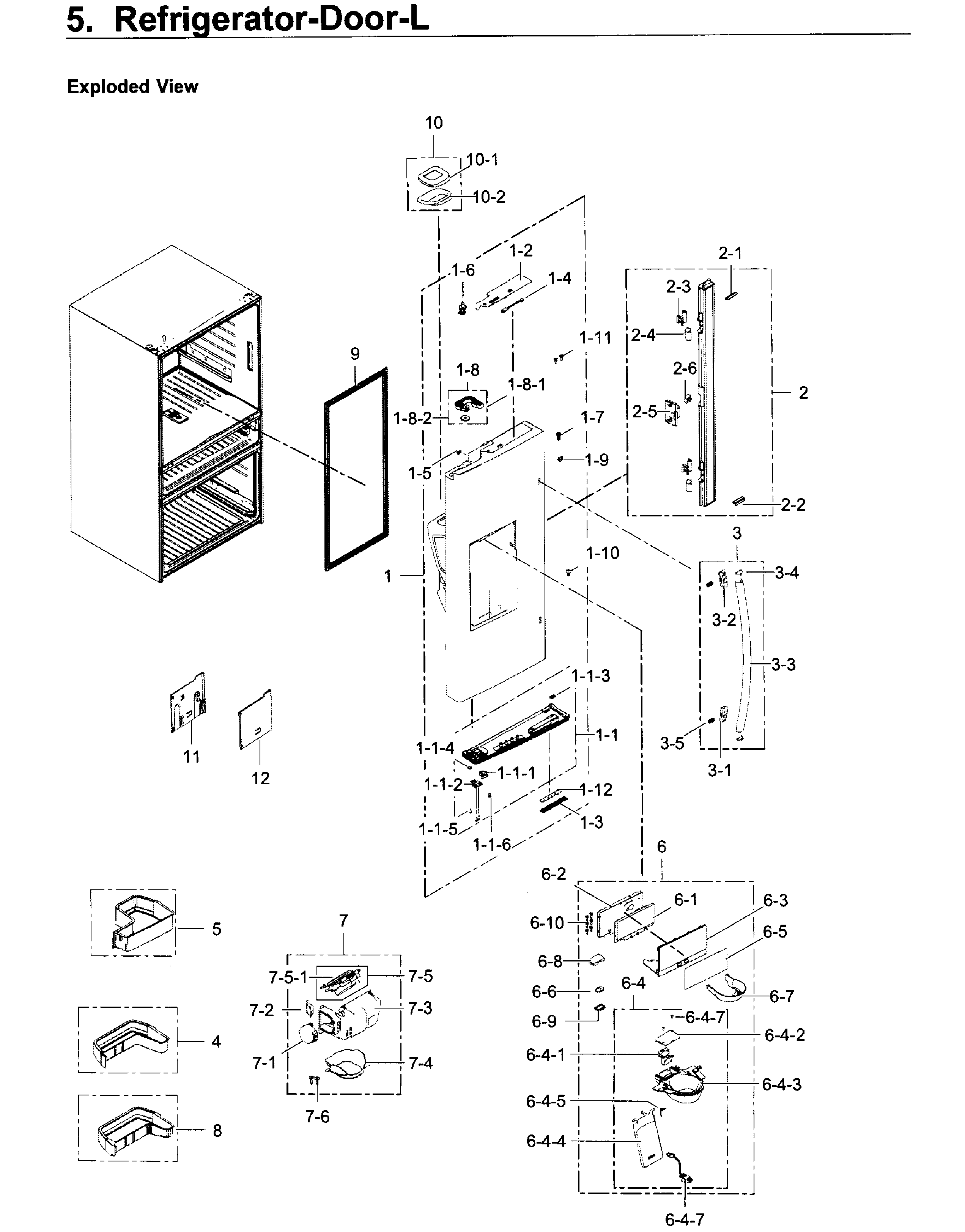 Fridge Door L Diagram and Parts List for RF22KREDBSG AA-0003 Samsung Refrigerator