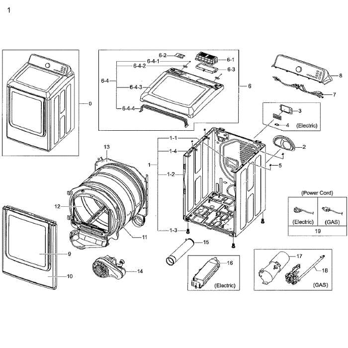 Main Assembly Diagram and Parts List for DV48H7400EW A2-02 Samsung Dryer