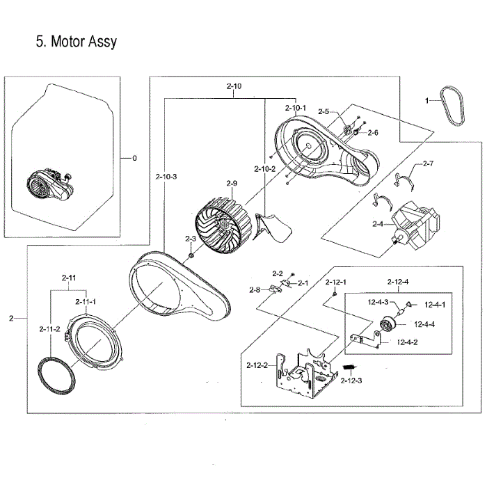 Motor Assembly Diagram and Parts List for DVG52M8650V A3-00 Samsung Dryer