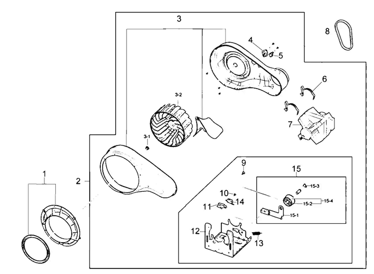 Motor Assy Diagram and Parts List for DV210AEW XAA Samsung Dryer