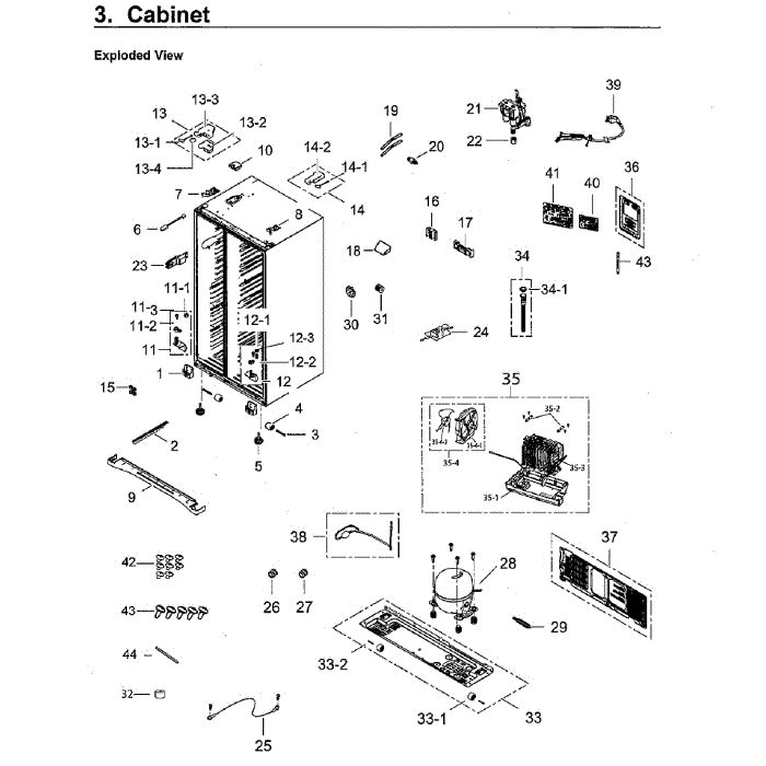 Cabinet Diagram and Parts List for RS25H5111SG AA-00 Samsung Refrigerator