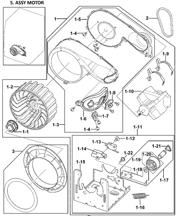 Motor Assy Diagram and Parts List for DV409AER XAA-0000 Samsung Dryer