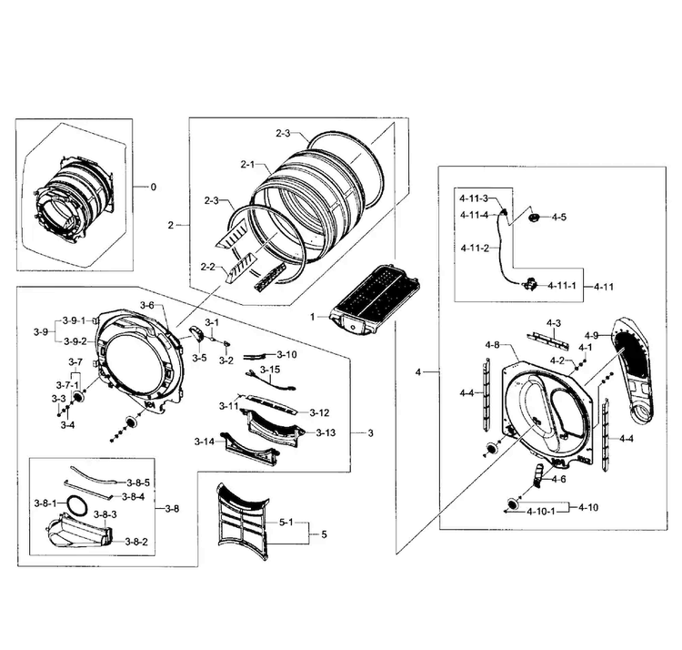 Drum Assy Diagram and Parts List for DV431AEW XAA-002 Samsung Dryer