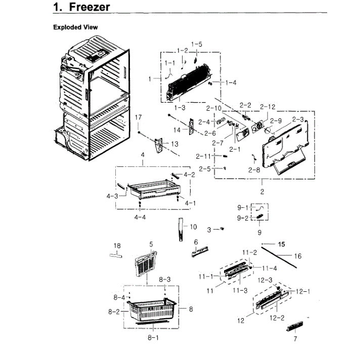 Freezer Diagram and Parts List for RF4267HARS XAA-05 Samsung Refrigerator