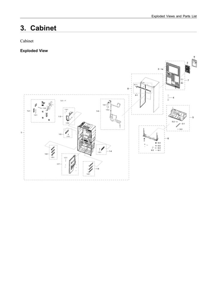 Cabinet 1 Diagram and Parts List for RF28N9780SG AA-07 Samsung Refrigerator