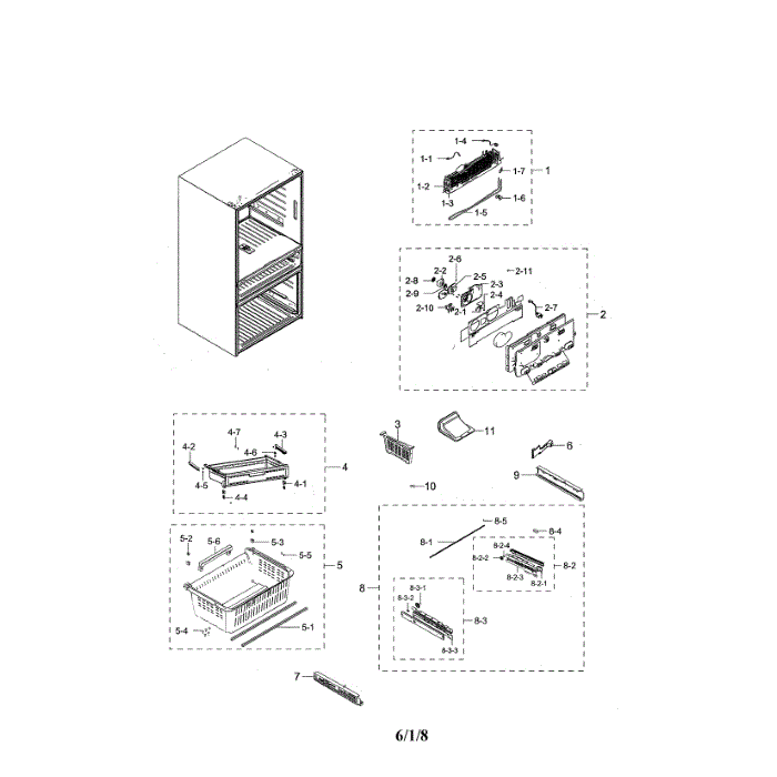 Freezer Diagram and Parts List for RF28HMEDBSG AA-02 Samsung Refrigerator