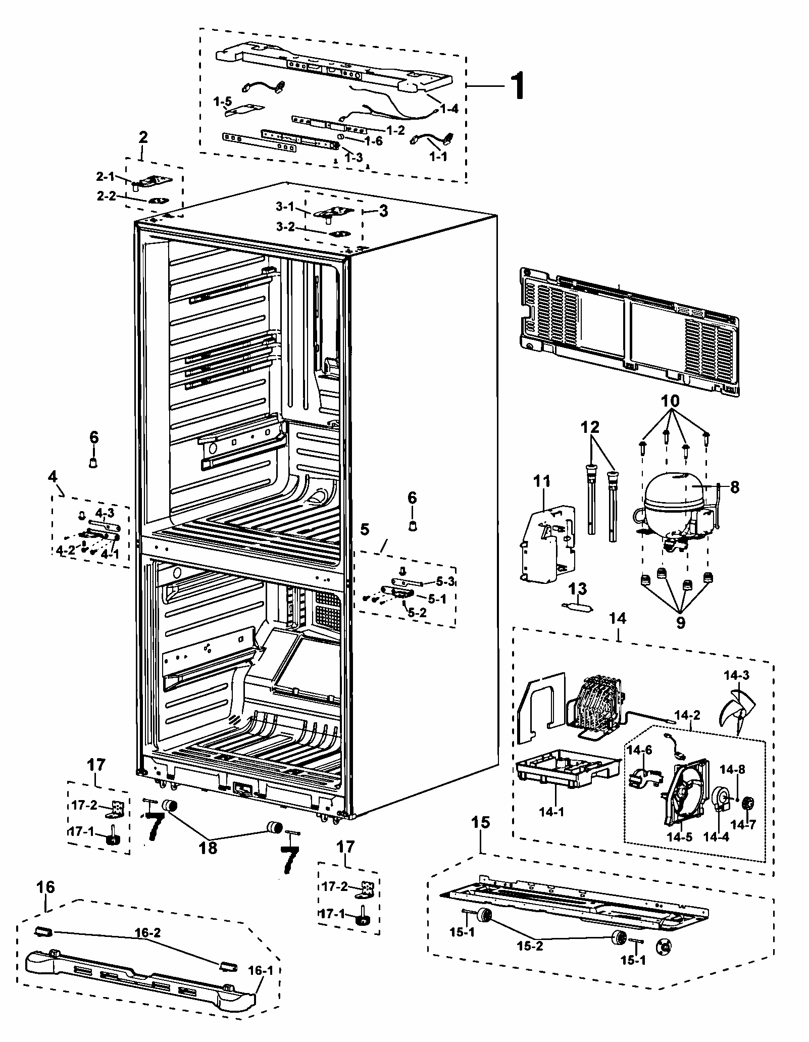 Cabinet Diagram and Parts List for RF197ACBP XAA-0000 Samsung Refrigerator
