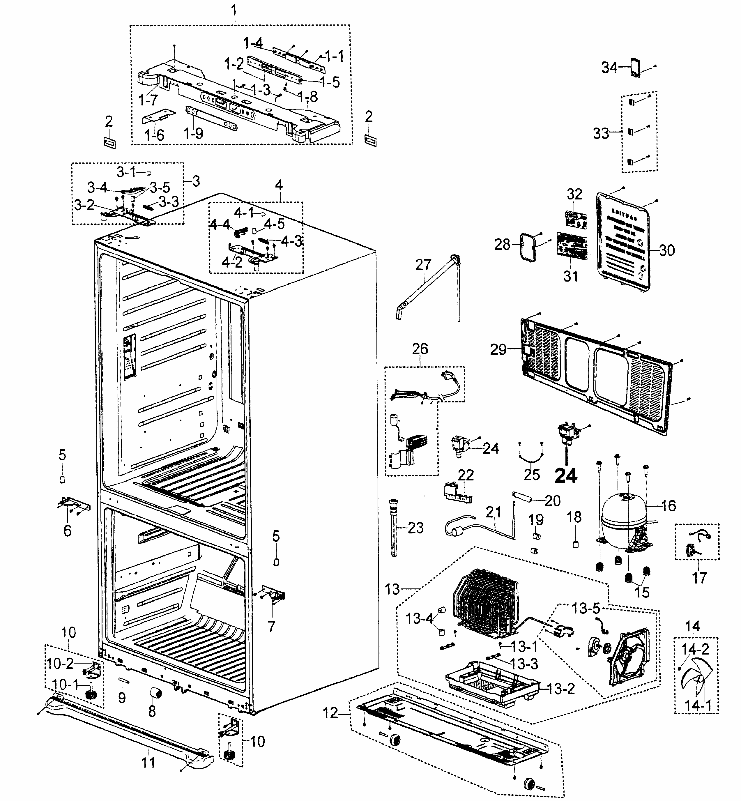 Cabinet Parts Diagram and Parts List for RF266AZBP XAA-0000 Samsung Refrigerator