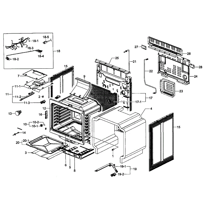 Cavity Assembly Diagram and Parts List for NX58F5500SS AA-00 Samsung Range