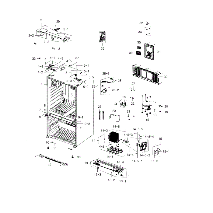 Cabinet Diagram and Parts List for RFG237AABP XAA-02 Samsung Refrigerator