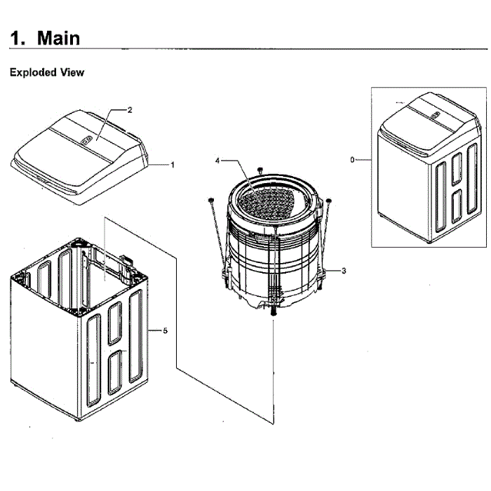 Main Assembly Diagram and Parts List for WA54M8750AW A4-00 Samsung Washer