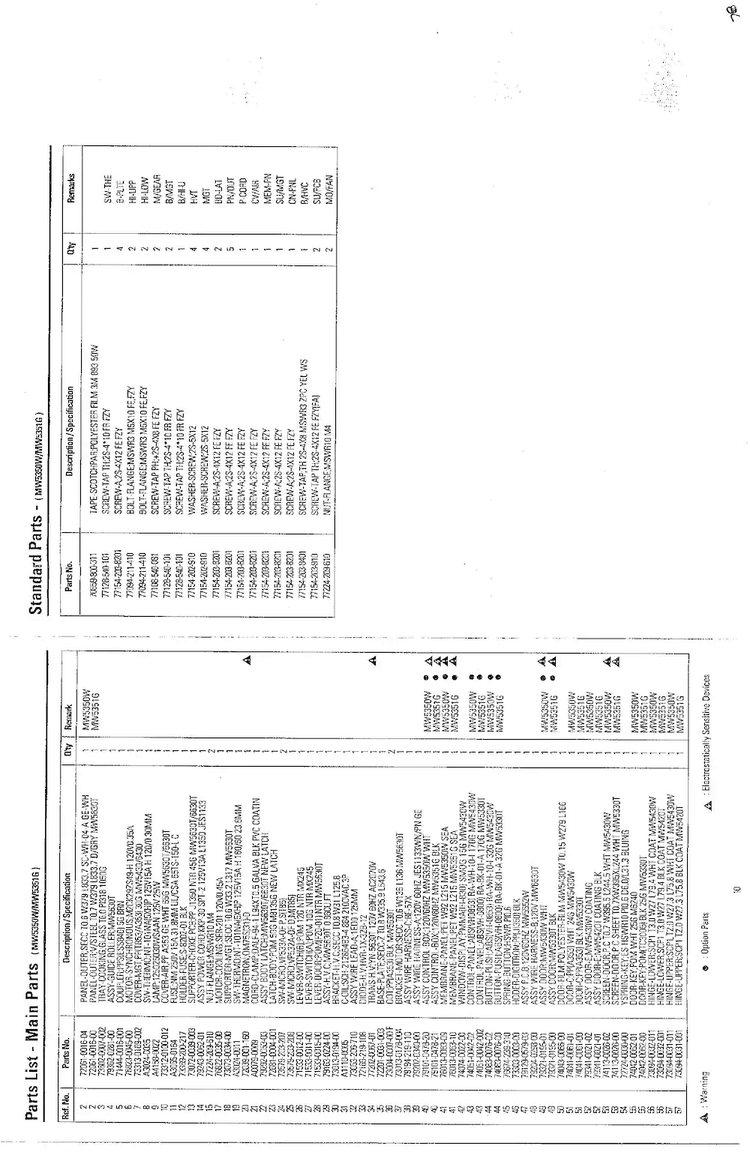 Exploded View/main Parts Page 2 Diagram and Parts List for MW6350W XAA Samsung Microwave