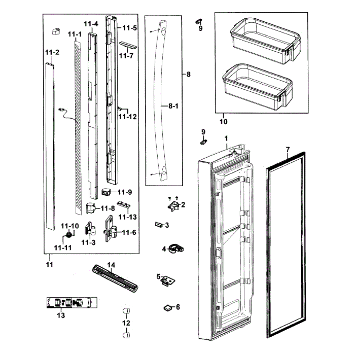 Door Left Diagram and Parts List for RF266AZRS XAA-00 Samsung Refrigerator