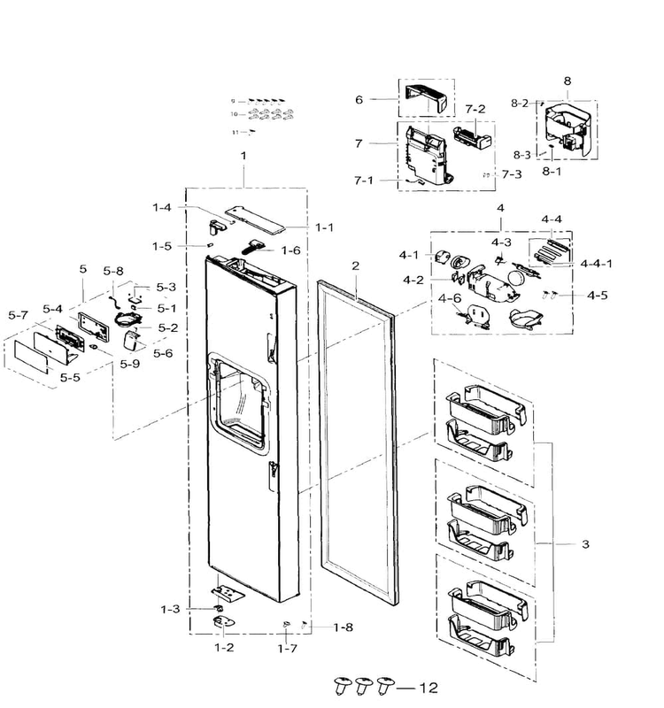 Left Door Diagram and Parts List for RS25H5111WW AA-0001 Samsung Refrigerator