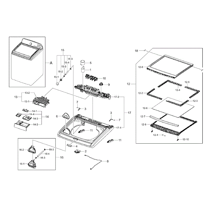 Top Cover Diagram and Parts List for WA456DRHDSU AA-00 Samsung Washer