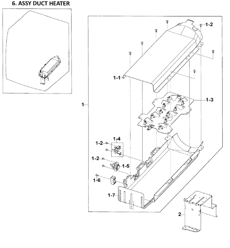 Heater Assy Diagram and Parts List for DV209AEW XAA-0001 Samsung Dryer