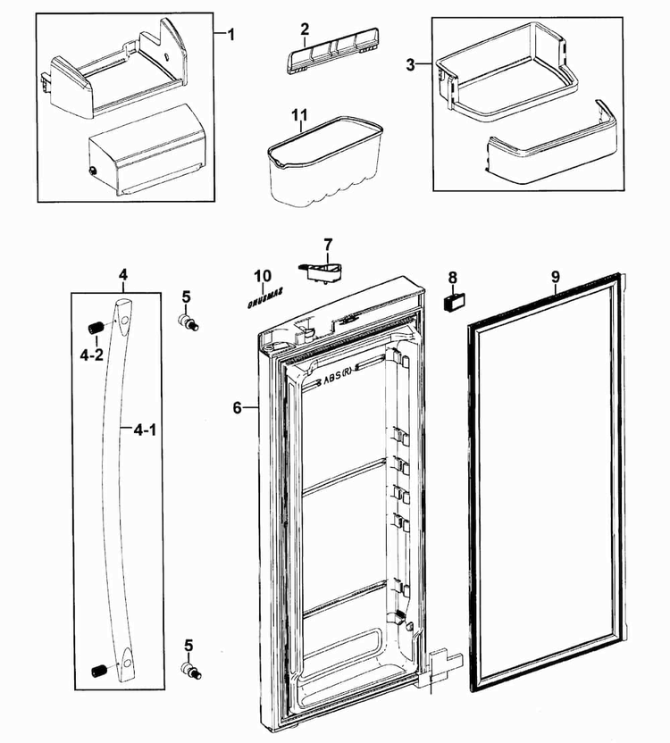 Right Door Diagram and Parts List for RFG237AABP XAA-0000 Samsung Refrigerator