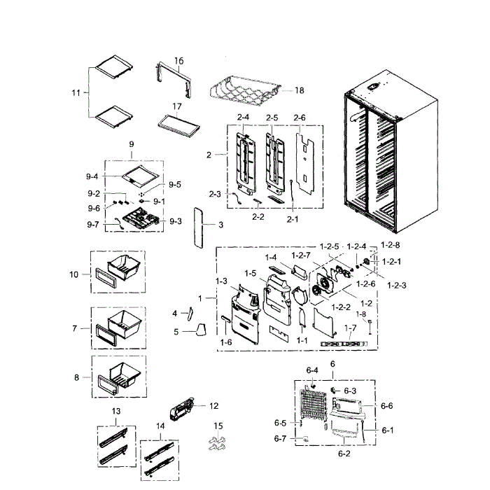 Fridge Diagram and Parts List for RS267TDRS XAA-03 Samsung Refrigerator