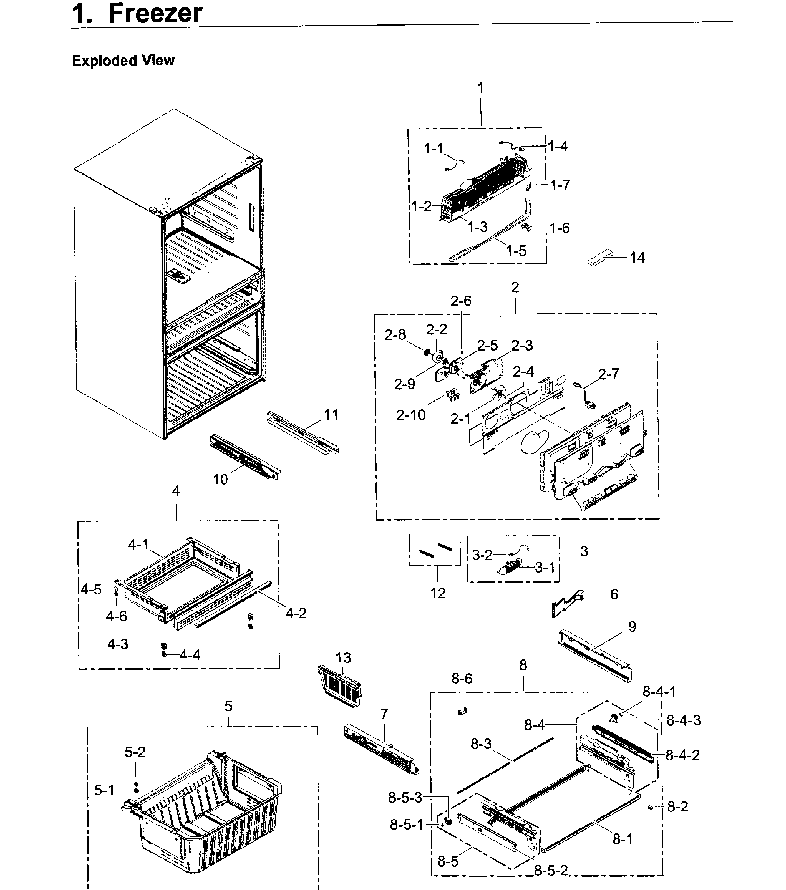 Freezer Diagram and Parts List for RF22KREDBSG AA-0001 Samsung Refrigerator