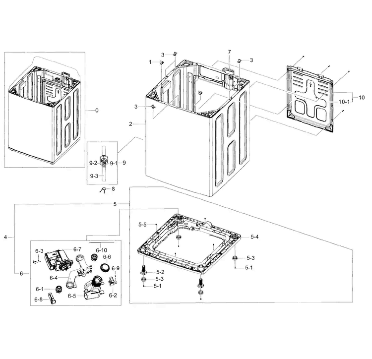 Frame Diagram and Parts List for WA40J3000AW A2-0001 Samsung Washer